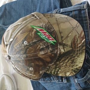 Mountain Dew Adult Men's Baseball Hat Camo Green Embroidered Raised Letters L/XL